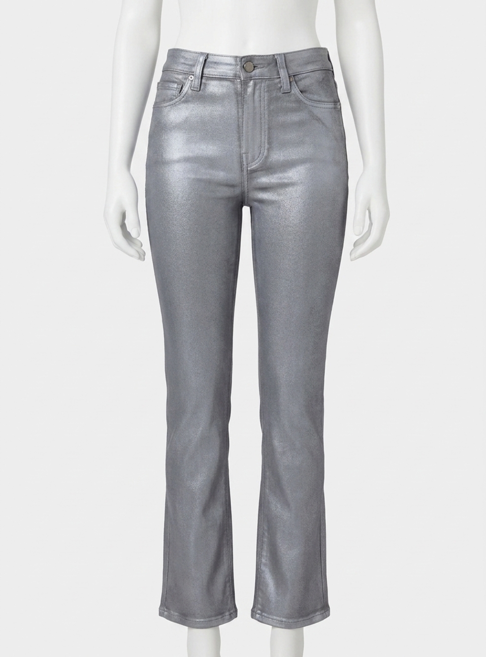 NEW PAIGE claudine flare jean in silver shimmer luxe coating